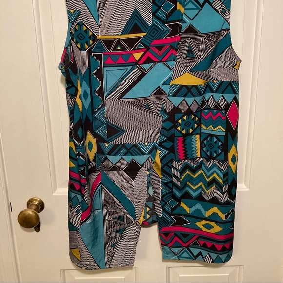 Allen B. Sleeveless Geometric Print Teal Gold Mustard Magenta Top Blouse Large - Picture 5 of 10
